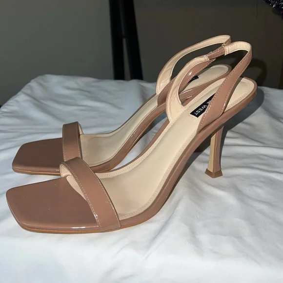 New Nine West Patent Slingback Heels Dark Nude - Picture 3 of 5